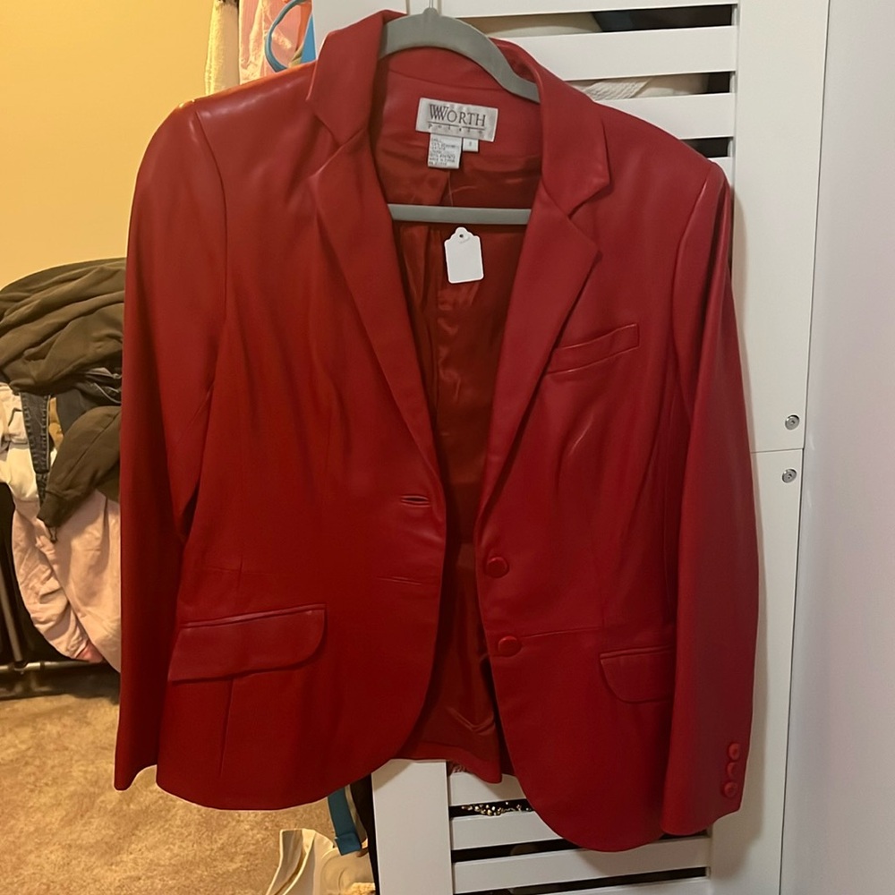 red leather blazer